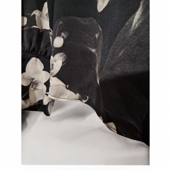 Worthington Satin Black & White Orchids 4 Long sleeve Blouse Petite XXL - Picture 6 of 16
